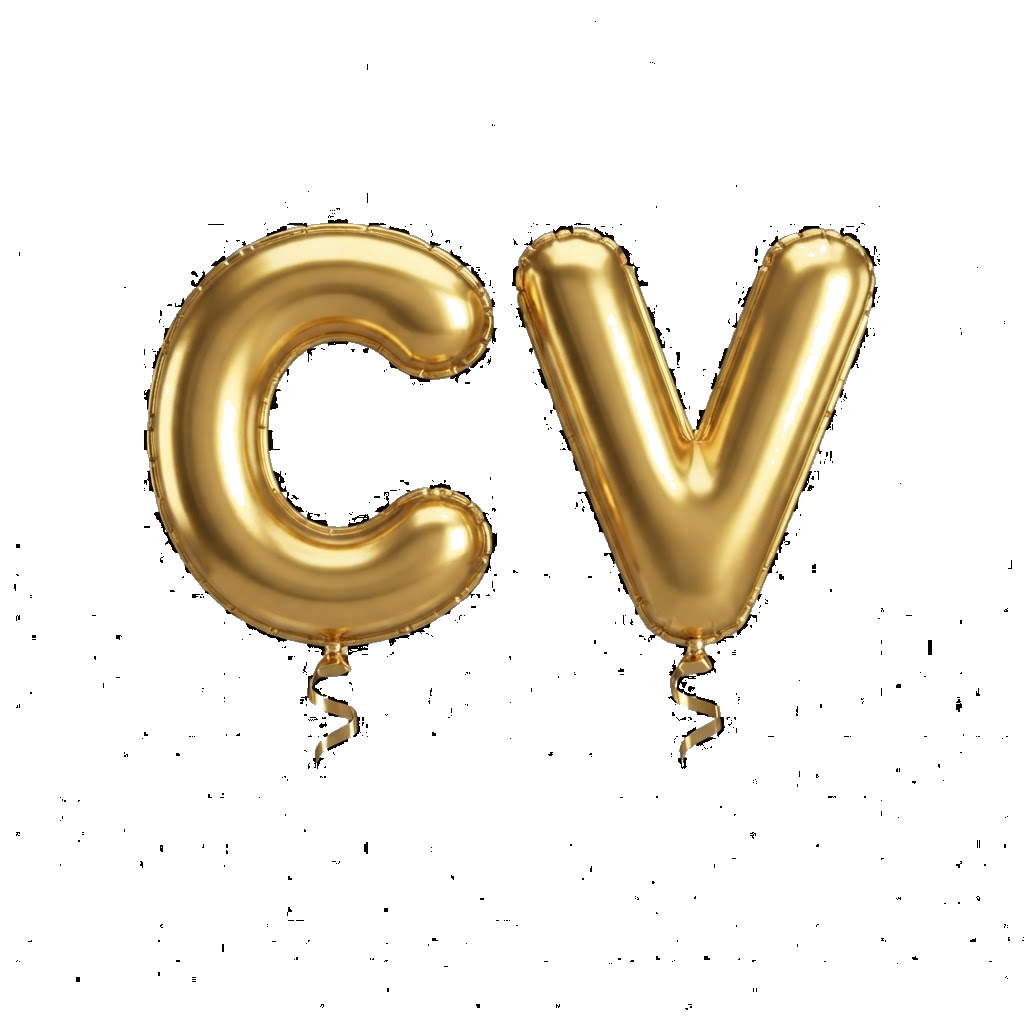 Gold foil balloons shaped like the letters C and V, the CisVisuals monogram